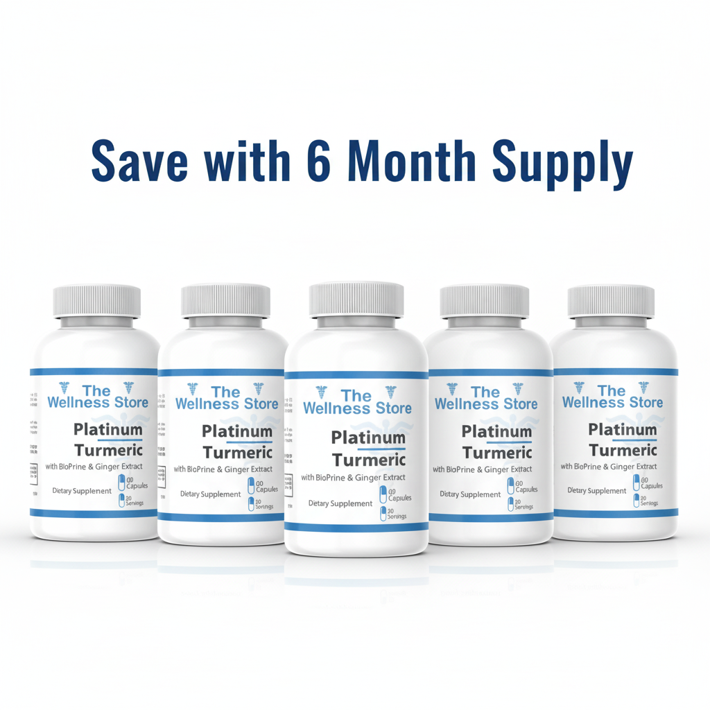 6 bottles Platinum Turmeric with Save with 6 Month Supply text