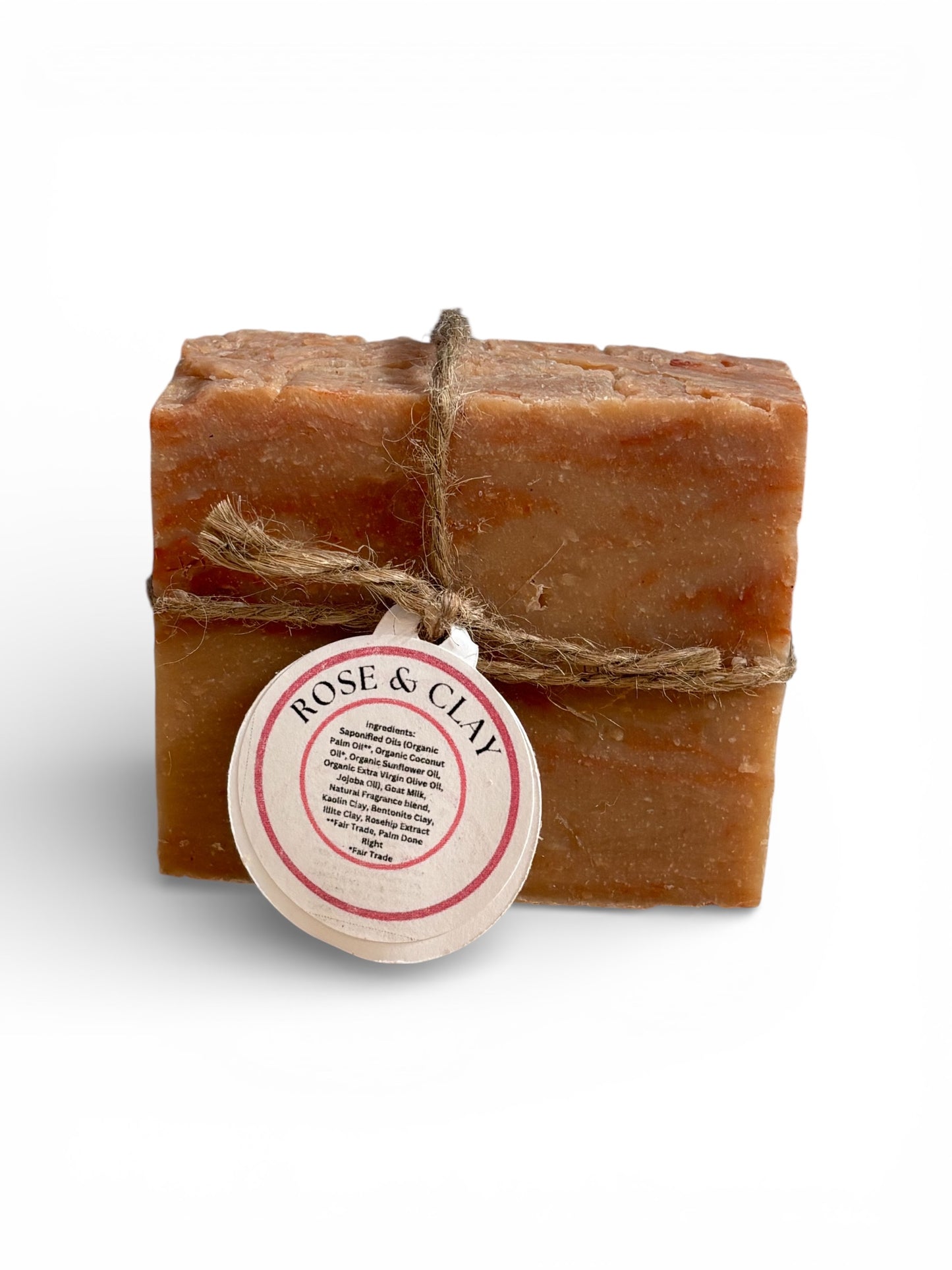 bar of Rose and Clay goatmilk soap on a white background