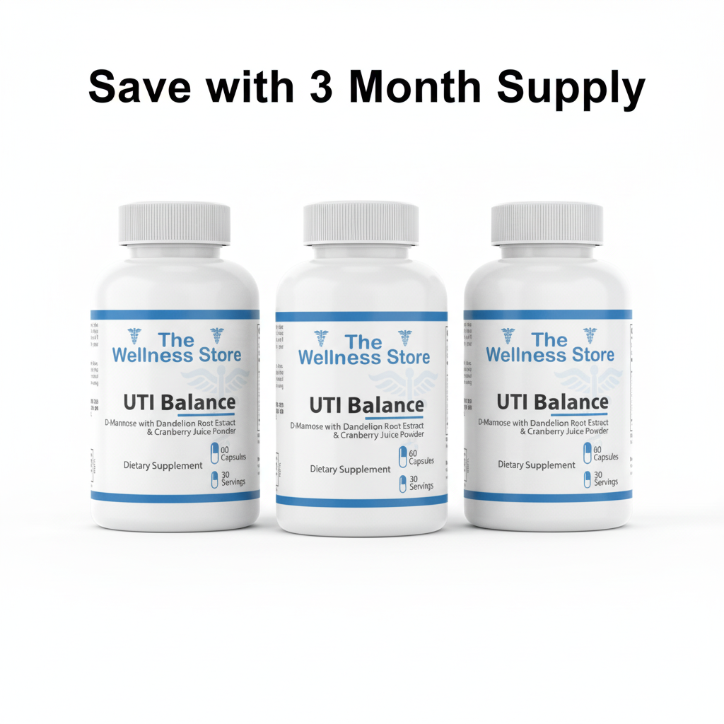 3 bottles UTI Balance with "Save with 3 Month Supply" text