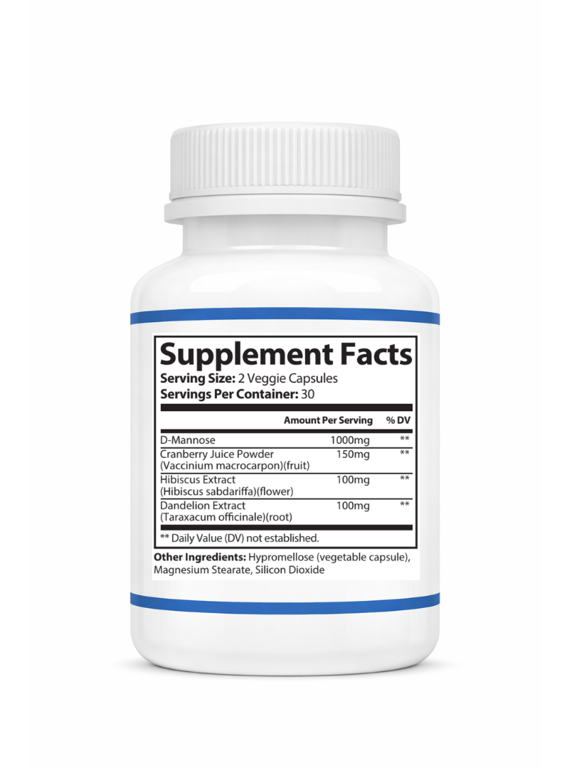 UTI Balance Supplement Facts bottle with label on a white background