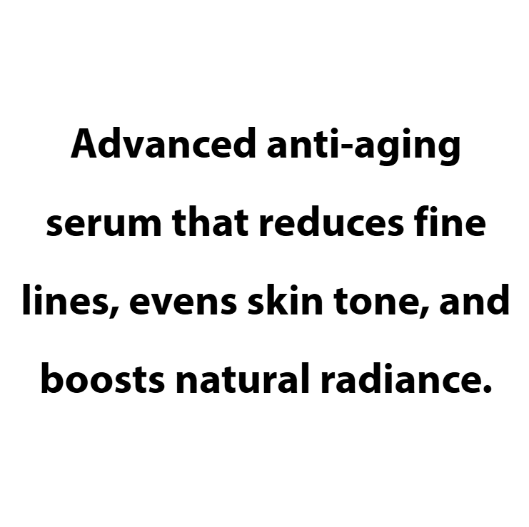 Text describing an advanced anti-aging serum on a white background