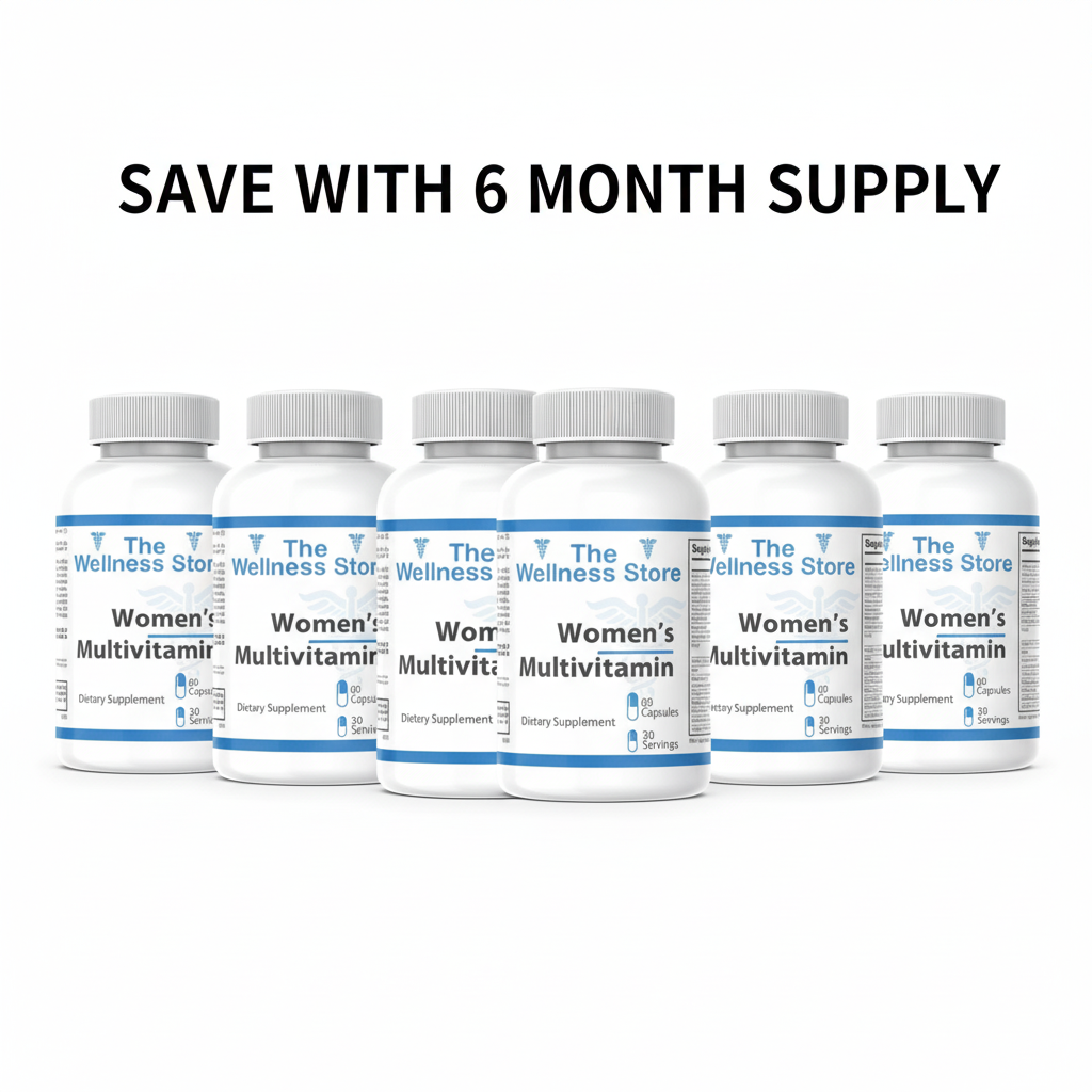 6 bottles Women's Multivitamin- Save with 6 Month Supply text