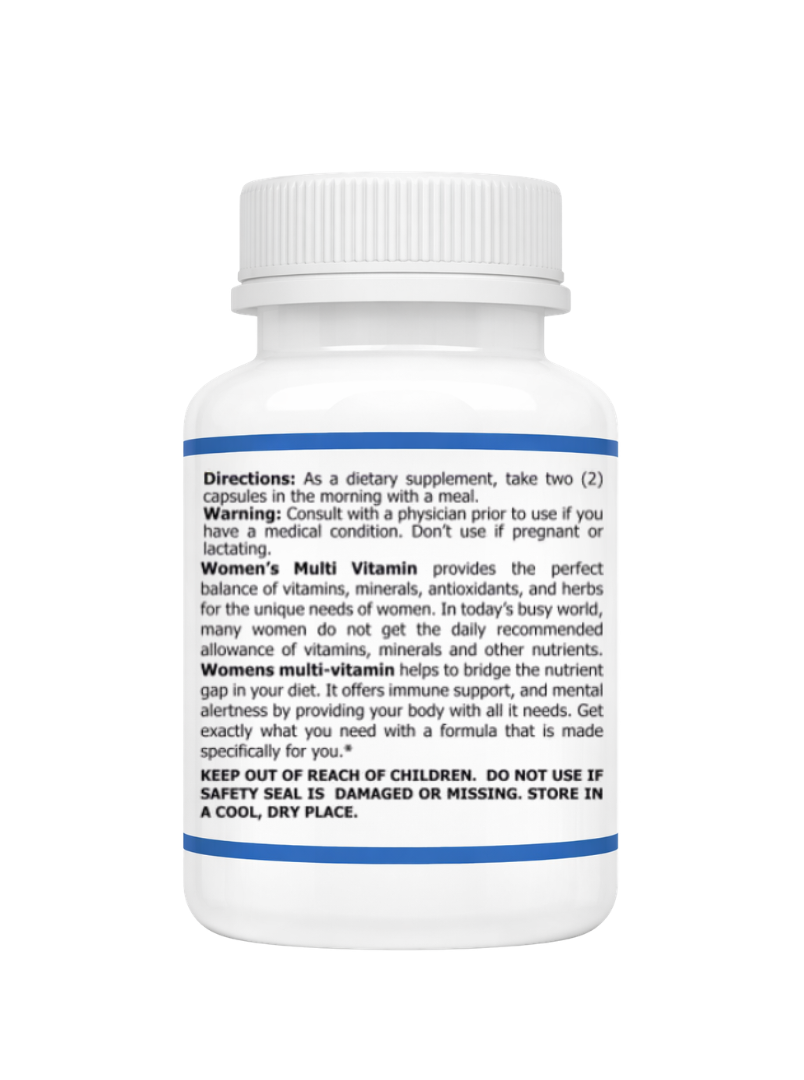 Women's Multivitamin Supplement Suggested use bottle label on a white background