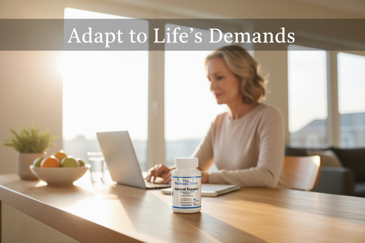 Person managing busy life with calm energy showing adrenal support adaptogen supplement for stress resilience