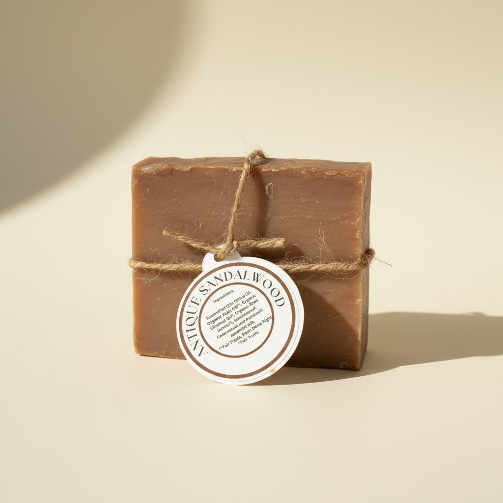 Antique Sandalwood Soap - Cream Background Natural Lighting