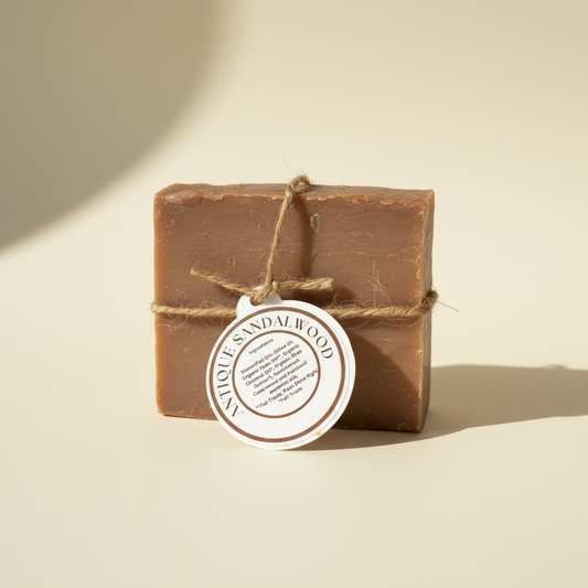 Antique Sandalwood Soap - Cream Background Natural Lighting