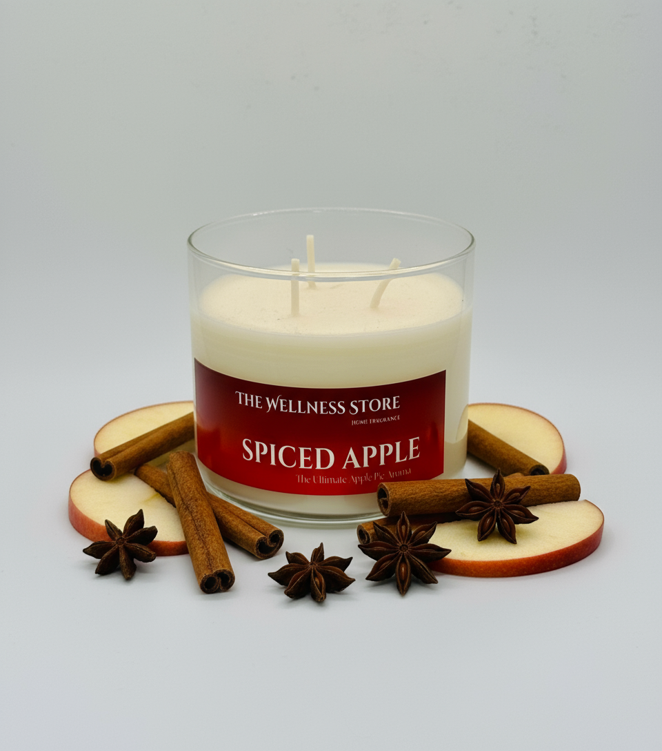 Apple Spice Candle with apple slices and anise stars next to it