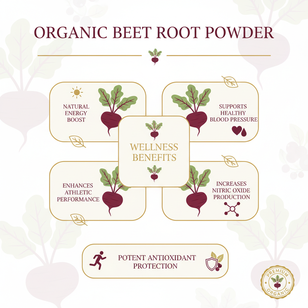 Organic Beet Root Powder benefits including natural energy boost, blood pressure support, athletic performance enhancement, and antioxidant protection