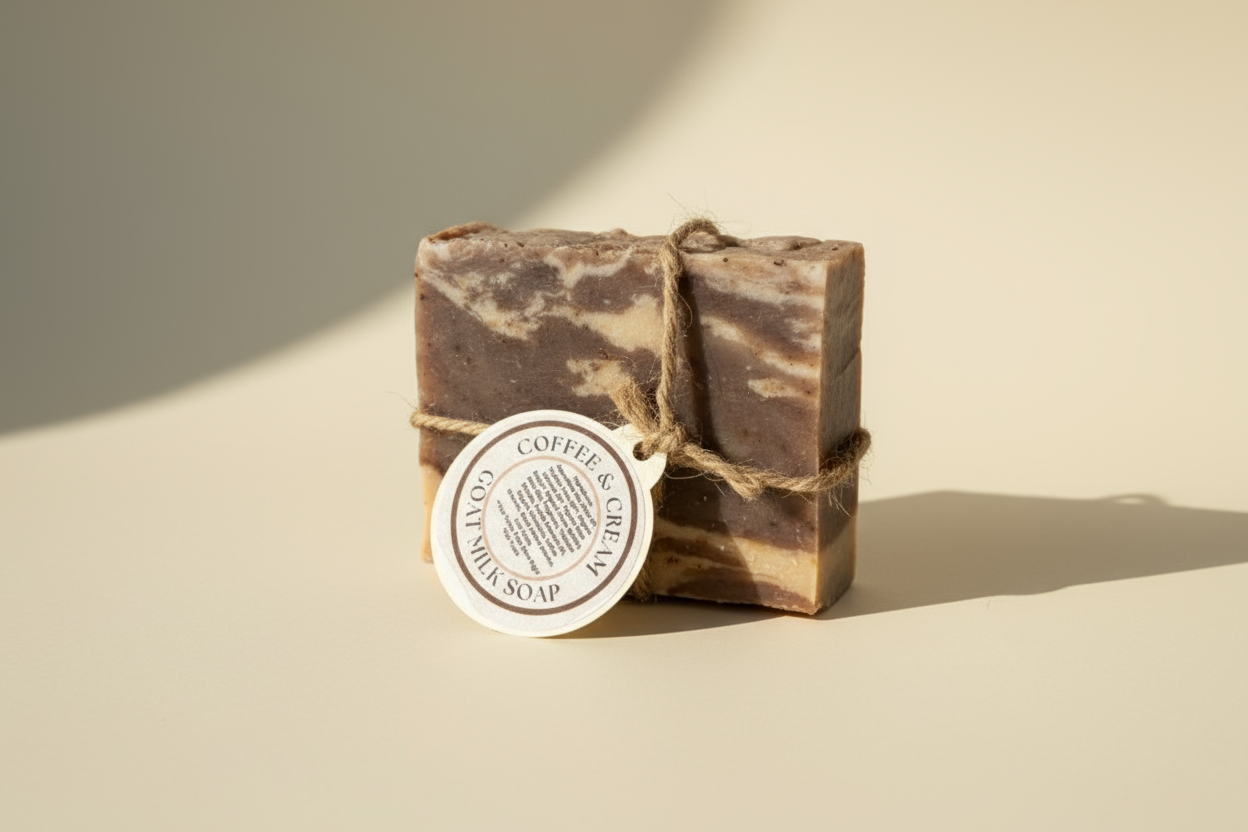 Coffee and Cream Goat Milk Soap - on a ream background