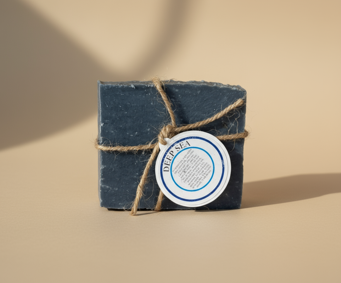 Deep Sea Vegan Soap - Beige Background Natural Lighting