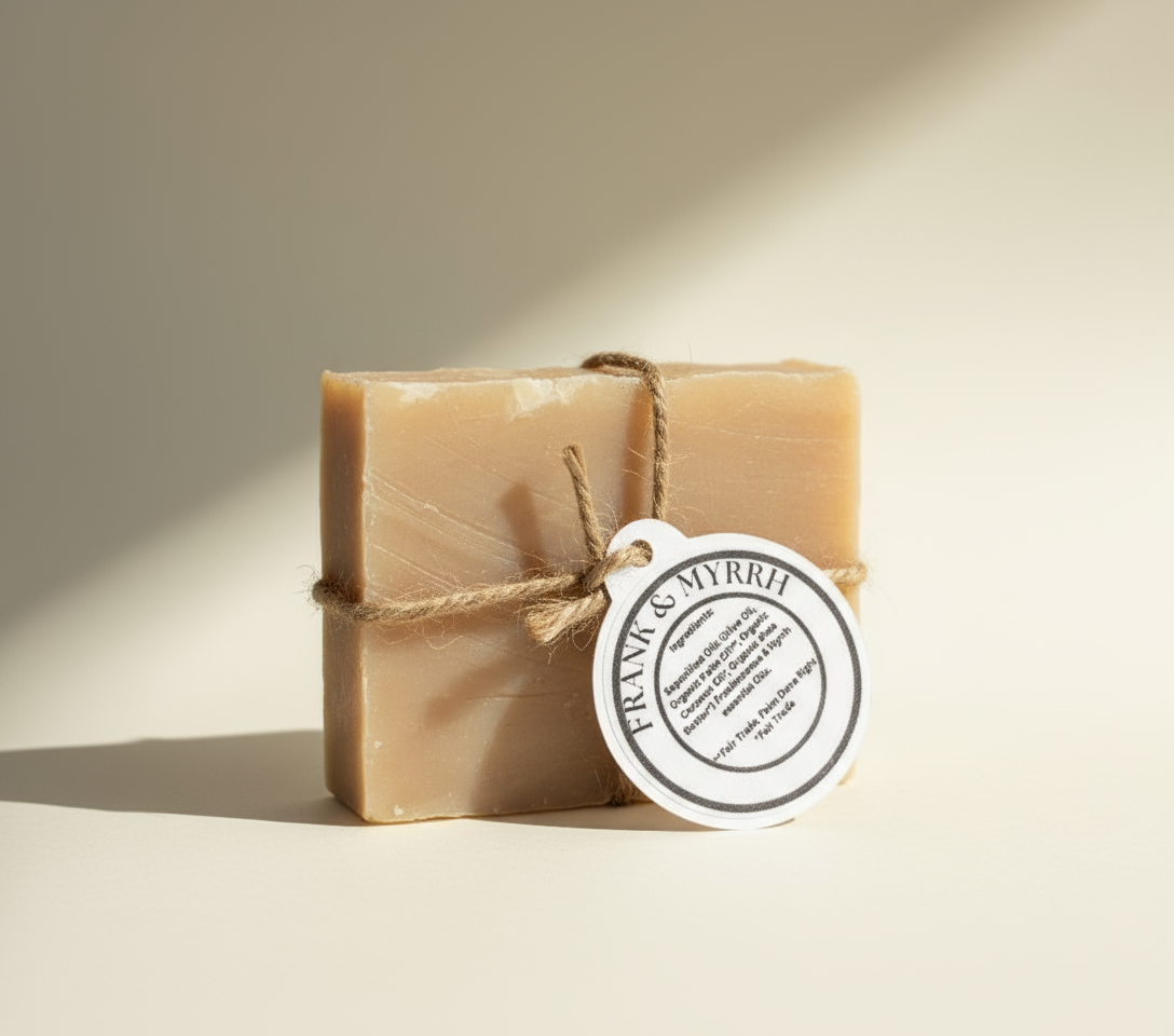 Frankincense and Myrrh Soap - Cream Background Natural Lighting