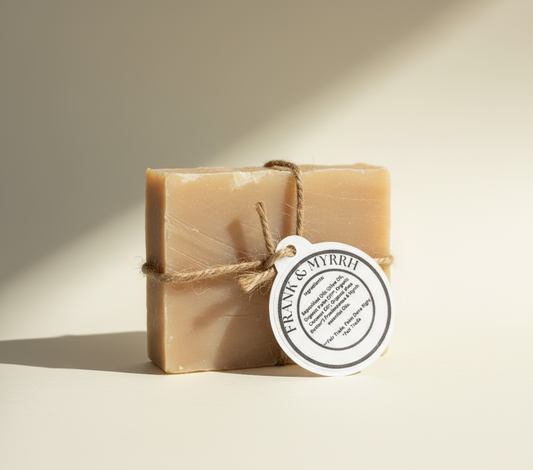 Frankincense and Myrrh Soap - Cream Background Natural Lighting