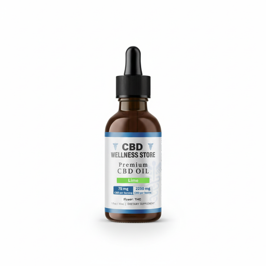 CBD Oil Fresh Lime 2250mg tincture bottle on white background