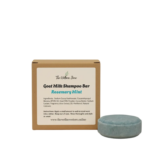Goat Milk Shampoo Bar Rosemary Mint in eco-friendly kraft packaging by The Wellness Store