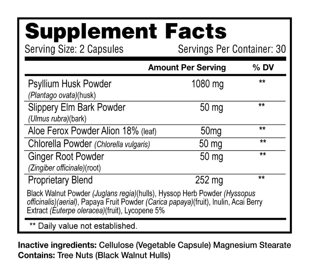 Psyllium Husk Supreme 1080mg supplement facts