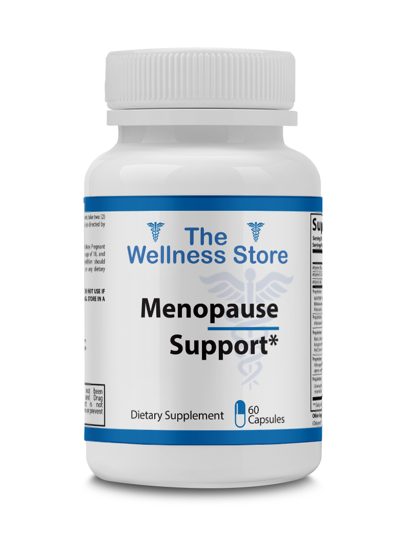 Menopause support supplement bottle from The Wellness Store on a white background