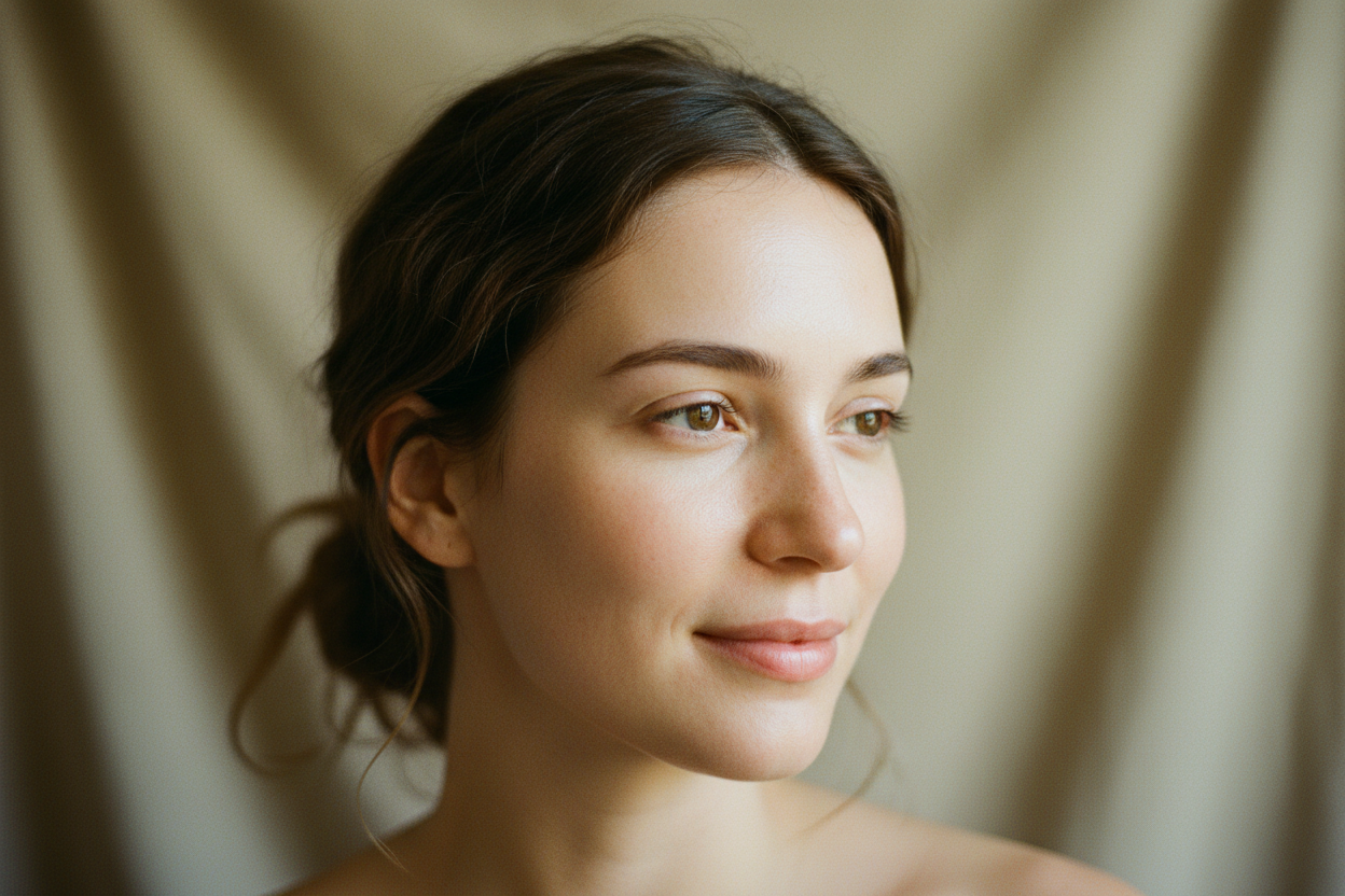 Woman with naturally radiant healthy skin - Vitamin E supplement results 