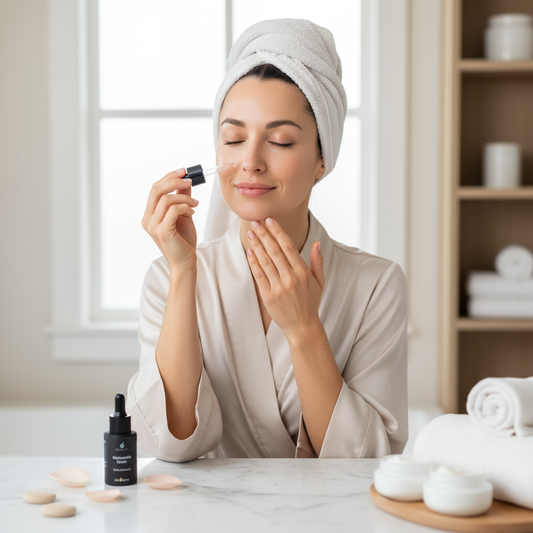 Niacinamide Serum being applied by a beautiful woman