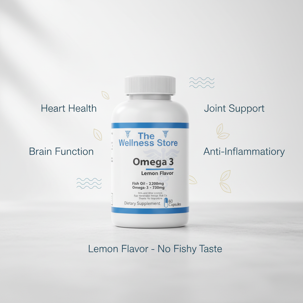 Omega-3 lemon flavor supplement with heart health, brain function, and joint support benefits