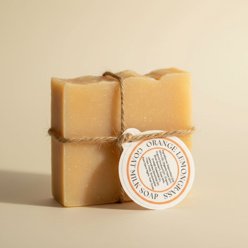 Orange Lemongrass Goat Milk Soap - Cream Background Natural Lighting