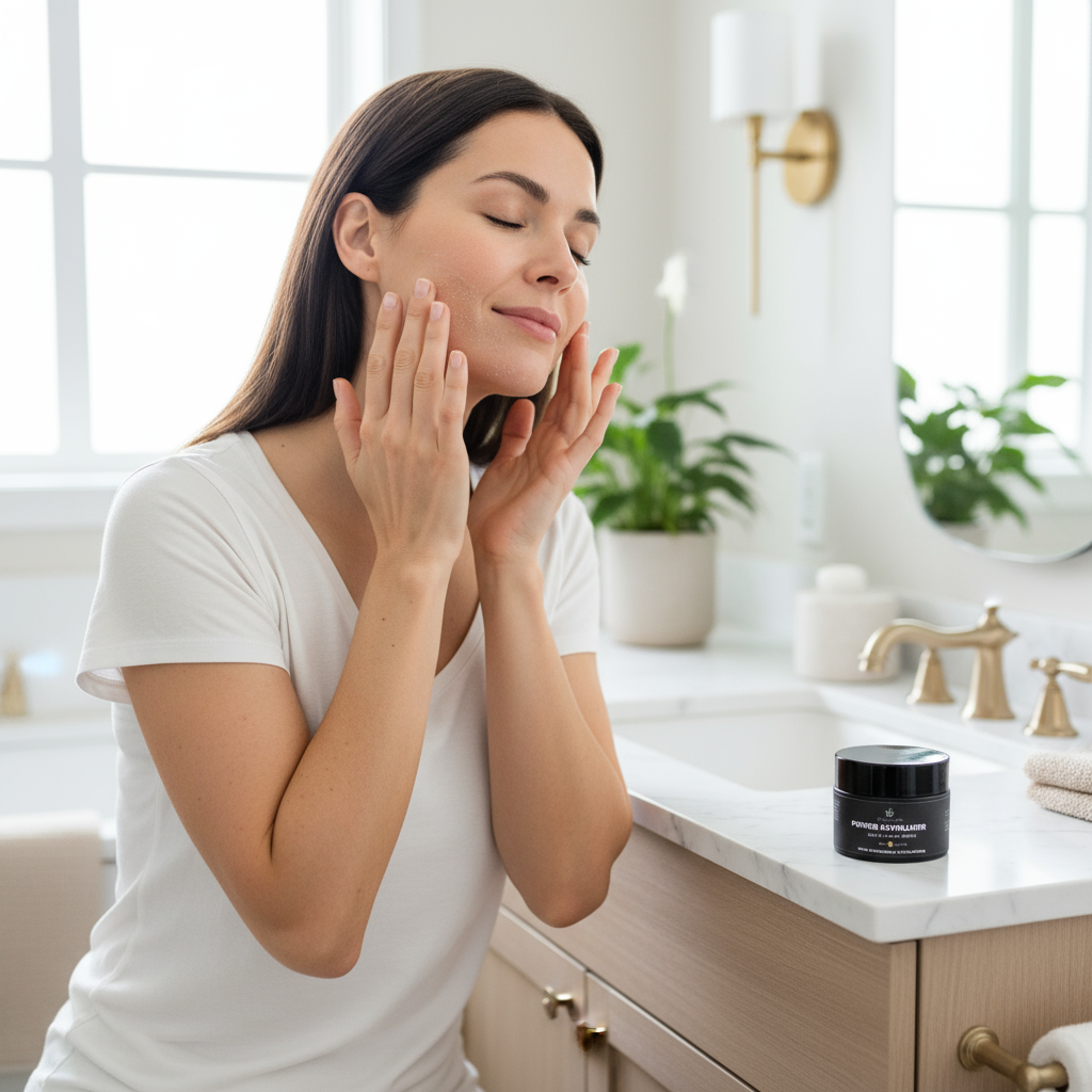 woman using power exfoliator