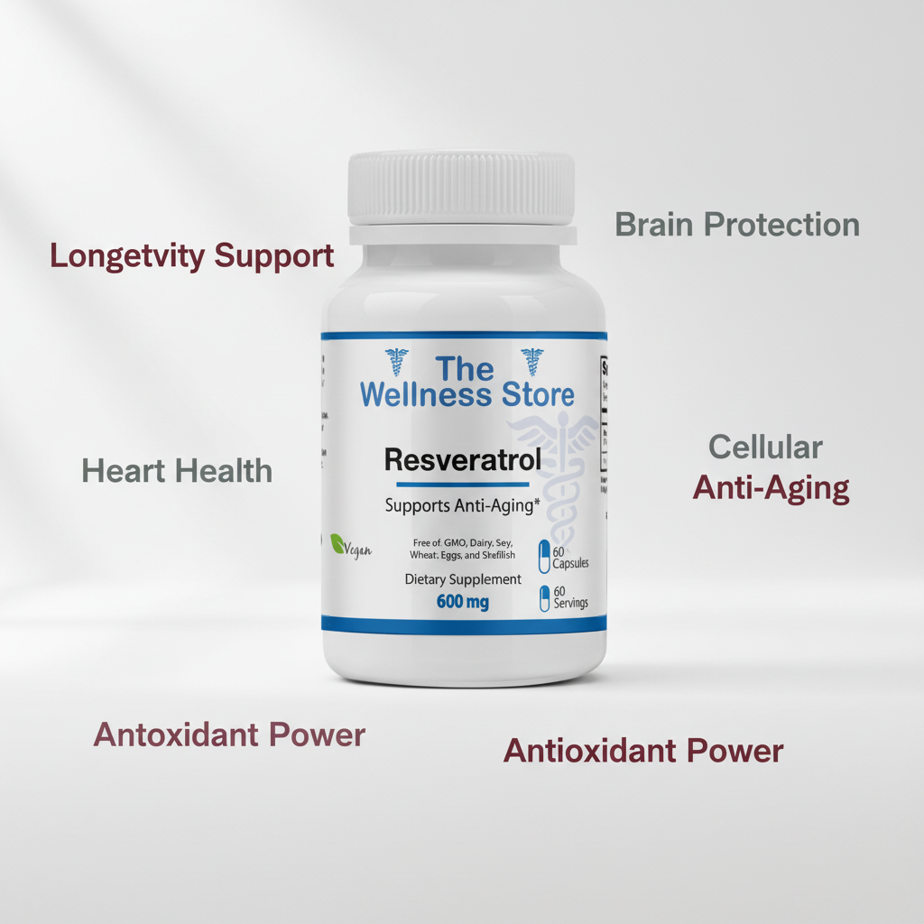 Resveratrol 600mg supplement for longevity, heart health, brain protection, and cellular anti-aging