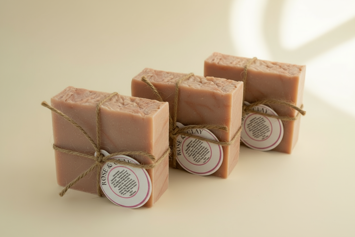 Rose and Clay Goatmilk Soap - Three Pack with Natural Shadows