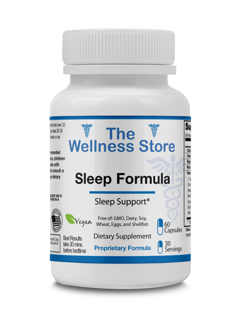 Sleep formula supplement bottle from The Wellness Store on a white background
