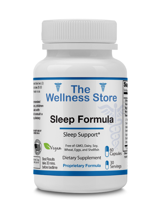 Sleep formula supplement bottle from The Wellness Store on a white background