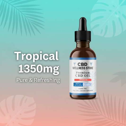 Tropical Full Spectrum CBD Oil 1350mg bottle with dropper - Premium CBD Wellness Store pure and refreshing tincture with less than 0.8% THC