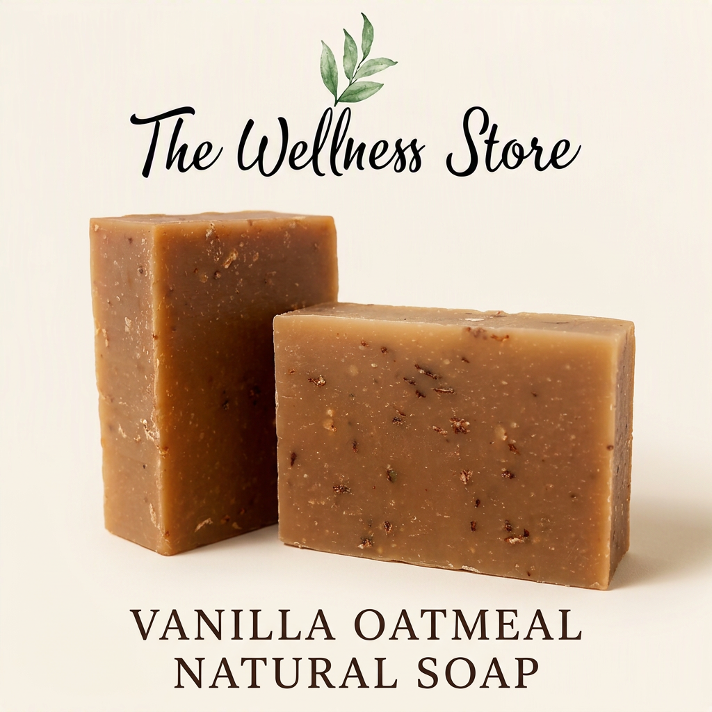Vanilla Oatmeal Natural Soap with The Wellness Store logo