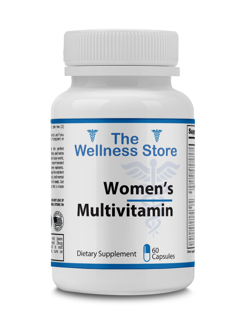 Bottle of 'The Wellness Store' Women's Multivitamin on a white background