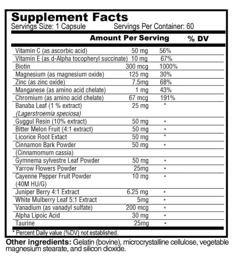 Blood Sugar Support - Advanced Glucose & Metabolic Health Formula supplement facts