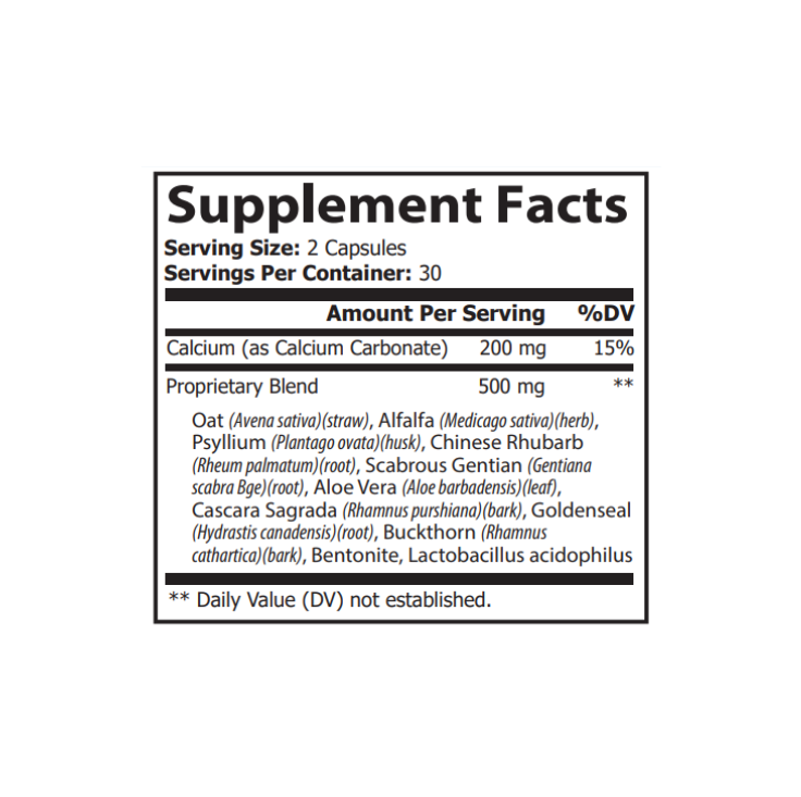 xxxtext of detox supplement facts for Colon Cleanse on a white background
