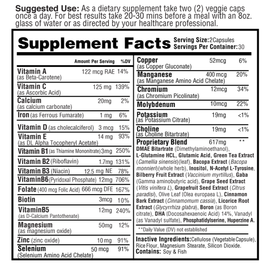 Cognitive platinum supplement fact for improved cognition